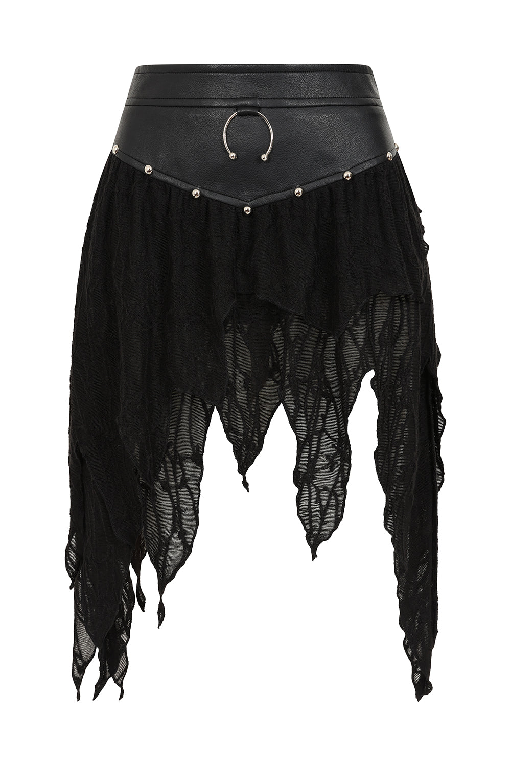 Banned Apparel Luxor Faux Leather & Jagged Knit Skirt in Black - DevilGothic DevilGothic