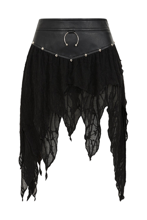 Banned Apparel Luxor Faux Leather & Jagged Knit Skirt in Black - DevilGothic DevilGothic
