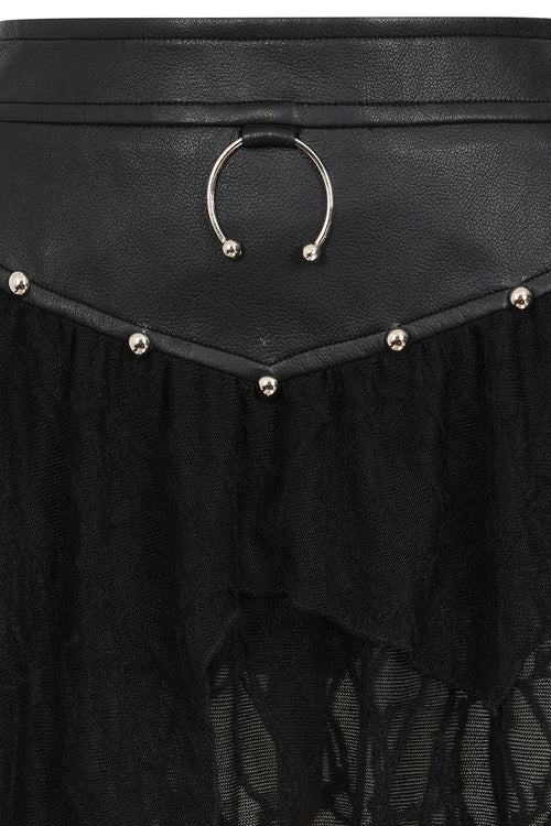 Banned Apparel Luxor Faux Leather & Jagged Knit Skirt in Black - DevilGothic DevilGothic