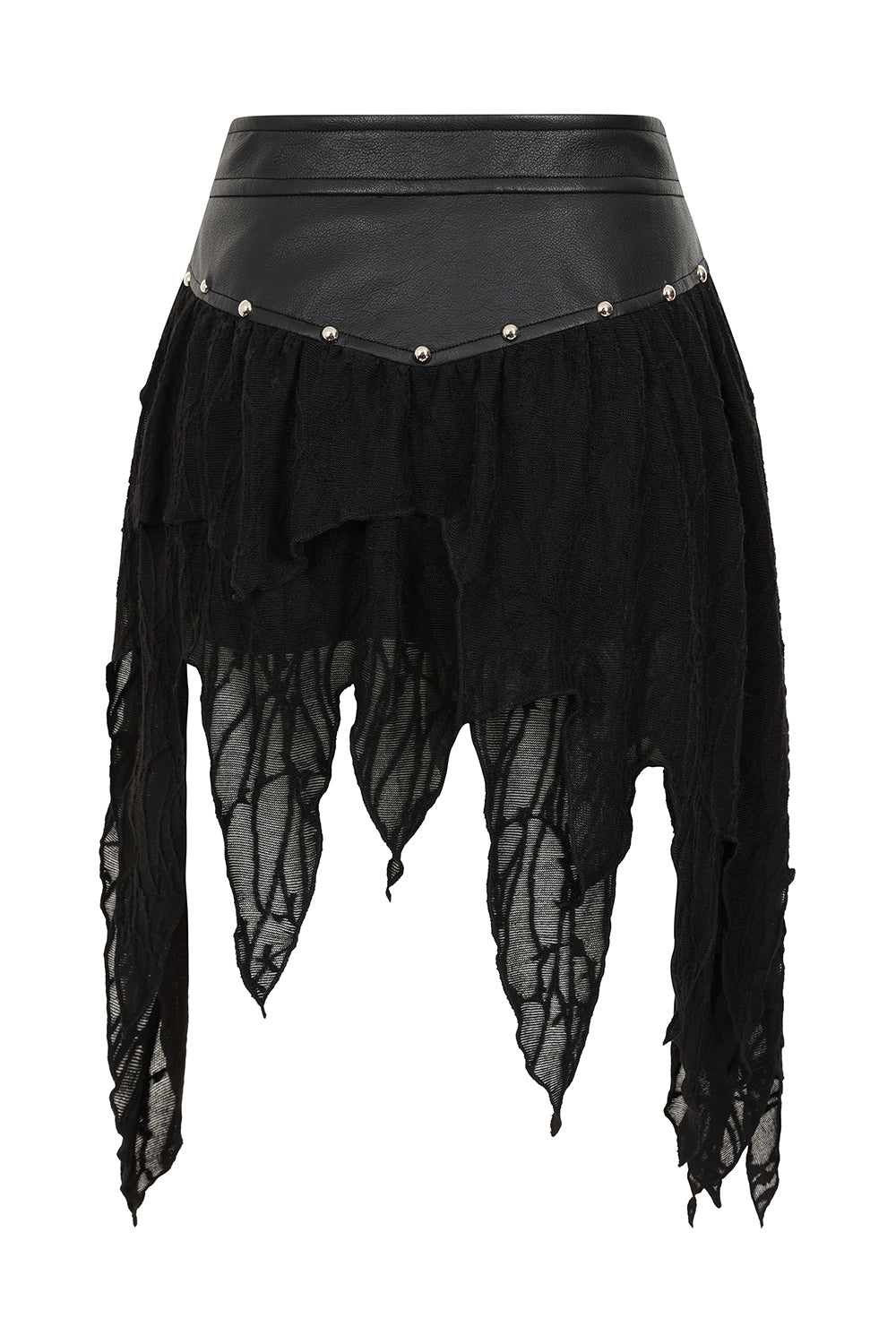 Banned Apparel Luxor Faux Leather & Jagged Knit Skirt in Black - DevilGothic DevilGothic