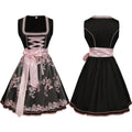 Women’s Black & Pink Dirndl Dress – Bavarian Oktoberfest Costume with Floral Embroidered Apron & Satin Bow