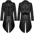 Men's Fashion Black Gothic Steampunk Tailcoat Jacket Brocade Damask Wedding