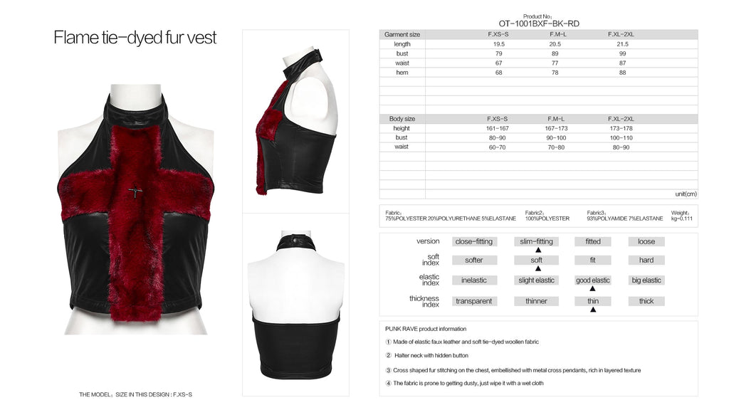 Punk Rave Valora Cross Fur Halter Top In Crimson - DevilGothic DevilGothic