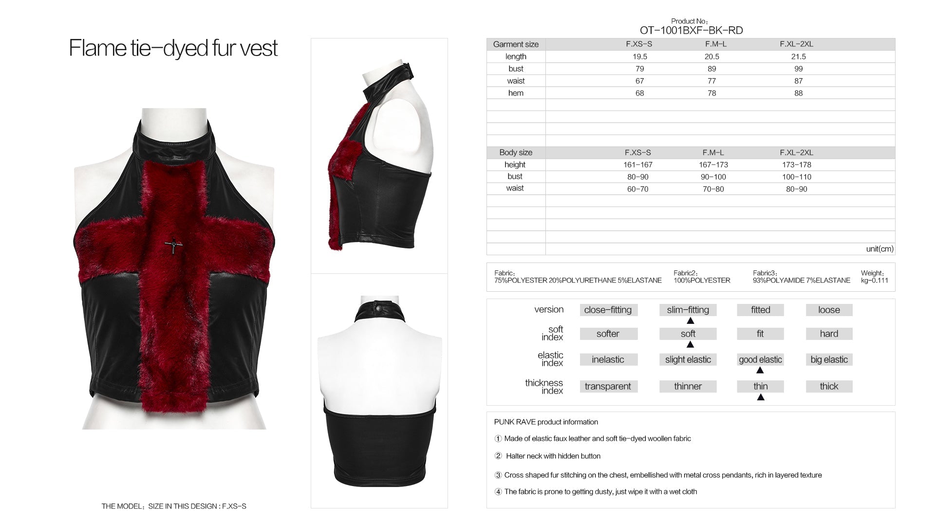 Punk Rave Valora Cross Fur Halter Top In Crimson - DevilGothic DevilGothic