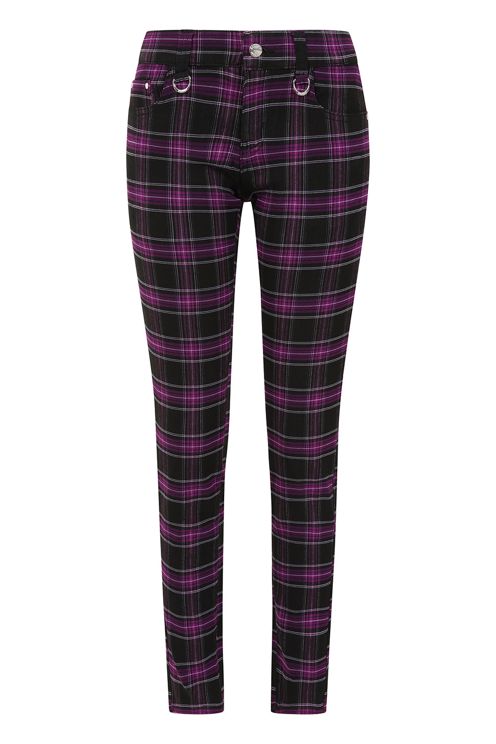Banned Apparel Forever Yours Low-Rise Skinny Tartan Trousers in Purple - DevilGothic DevilGothic