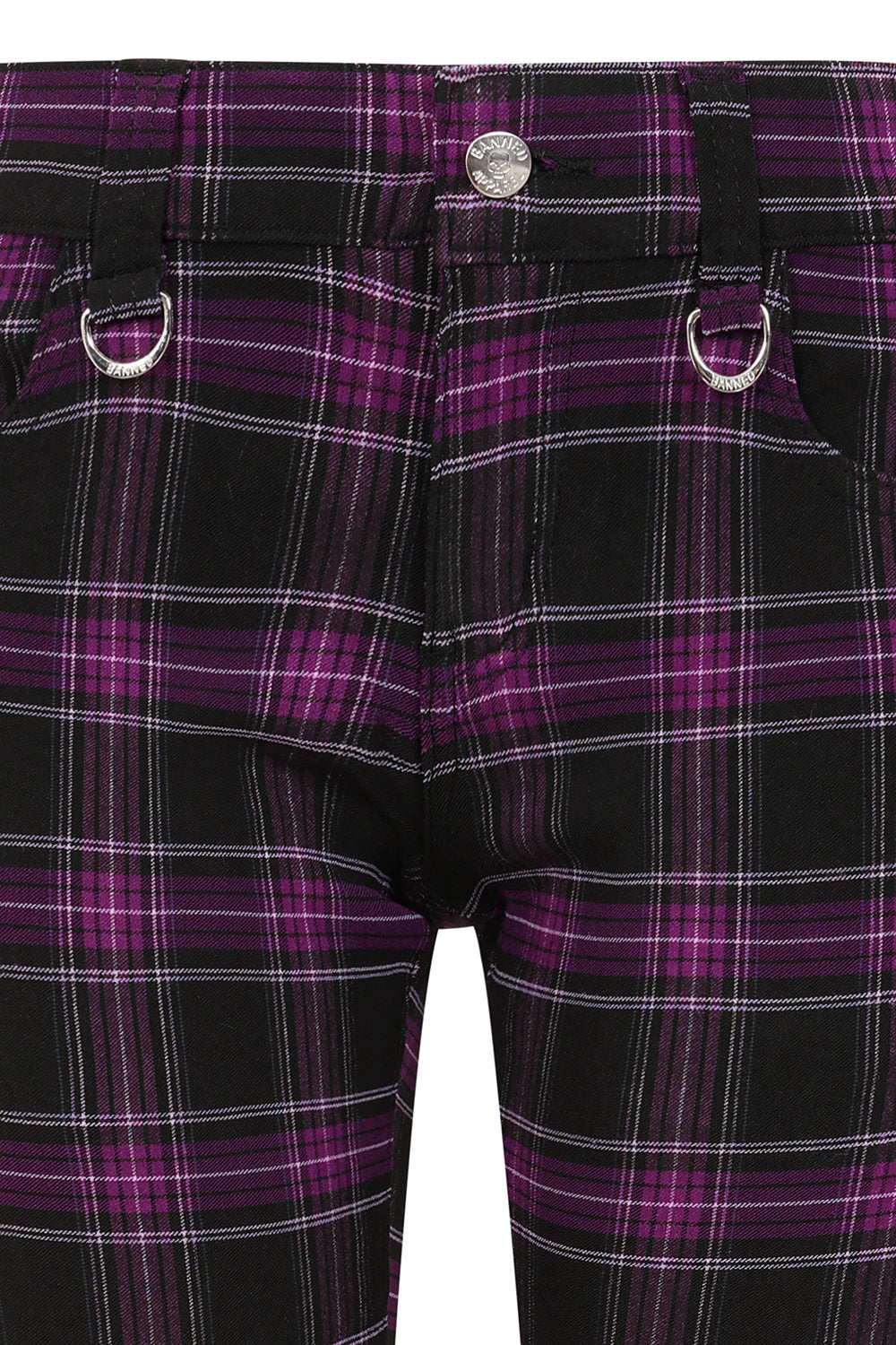 Banned Apparel Forever Yours Low-Rise Skinny Tartan Trousers in Purple - DevilGothic DevilGothic