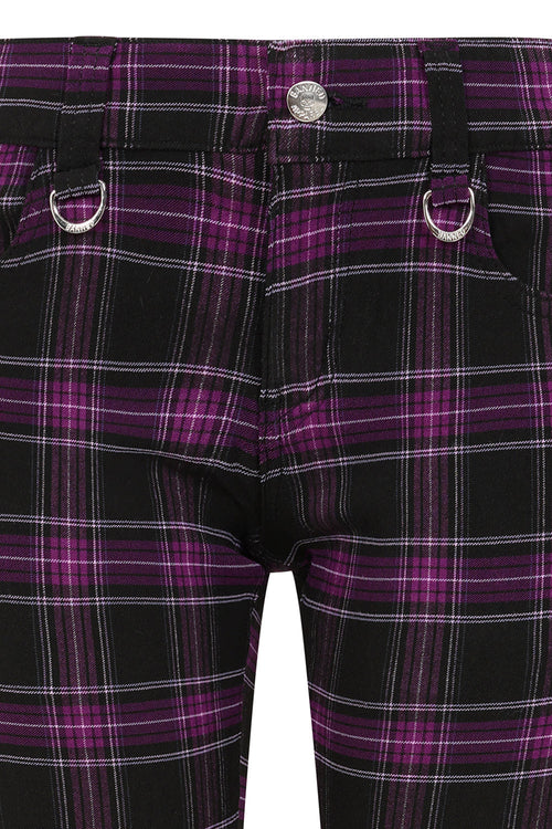 Banned Apparel Forever Yours Low-Rise Skinny Tartan Trousers in Purple - DevilGothic DevilGothic