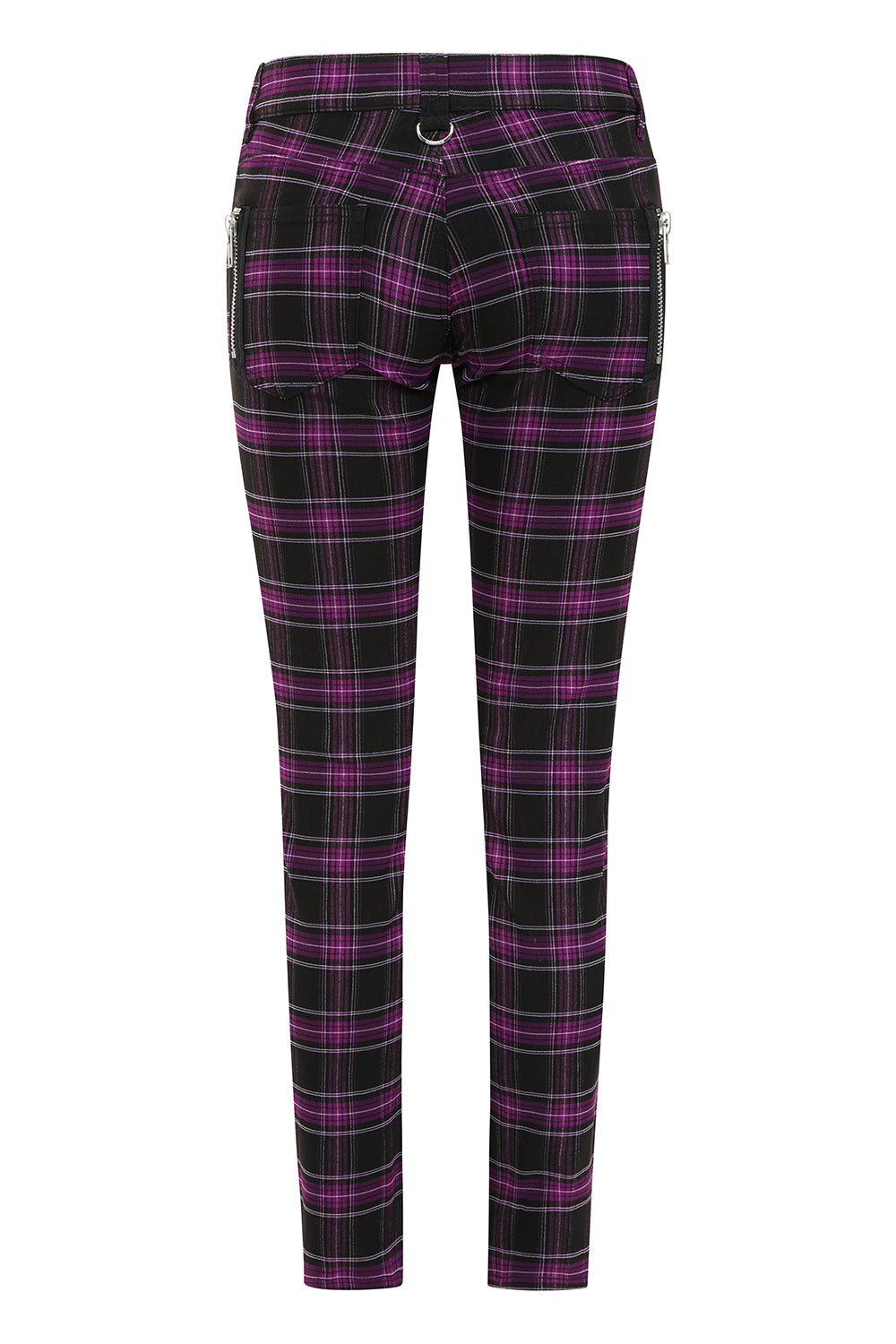Banned Apparel Forever Yours Low-Rise Skinny Tartan Trousers in Purple - DevilGothic DevilGothic
