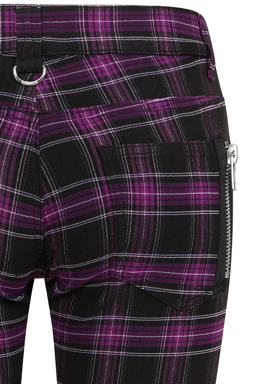 Banned Apparel Forever Yours Low-Rise Skinny Tartan Trousers in Purple - DevilGothic DevilGothic