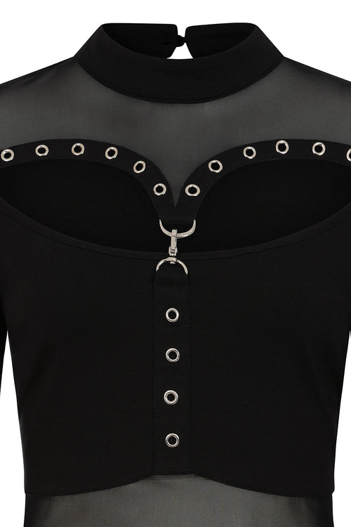 Banned Cordelia Sheer Mesh Panel Goth Top in Black - DevilGothic DevilGothic