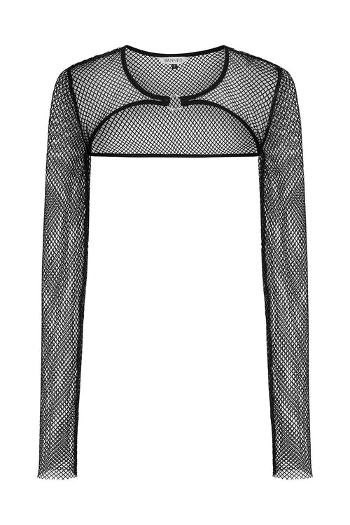 Banned Apparel Venus Metallic Fishnet Crop Top in Blue Black - DevilGothic DevilGothic