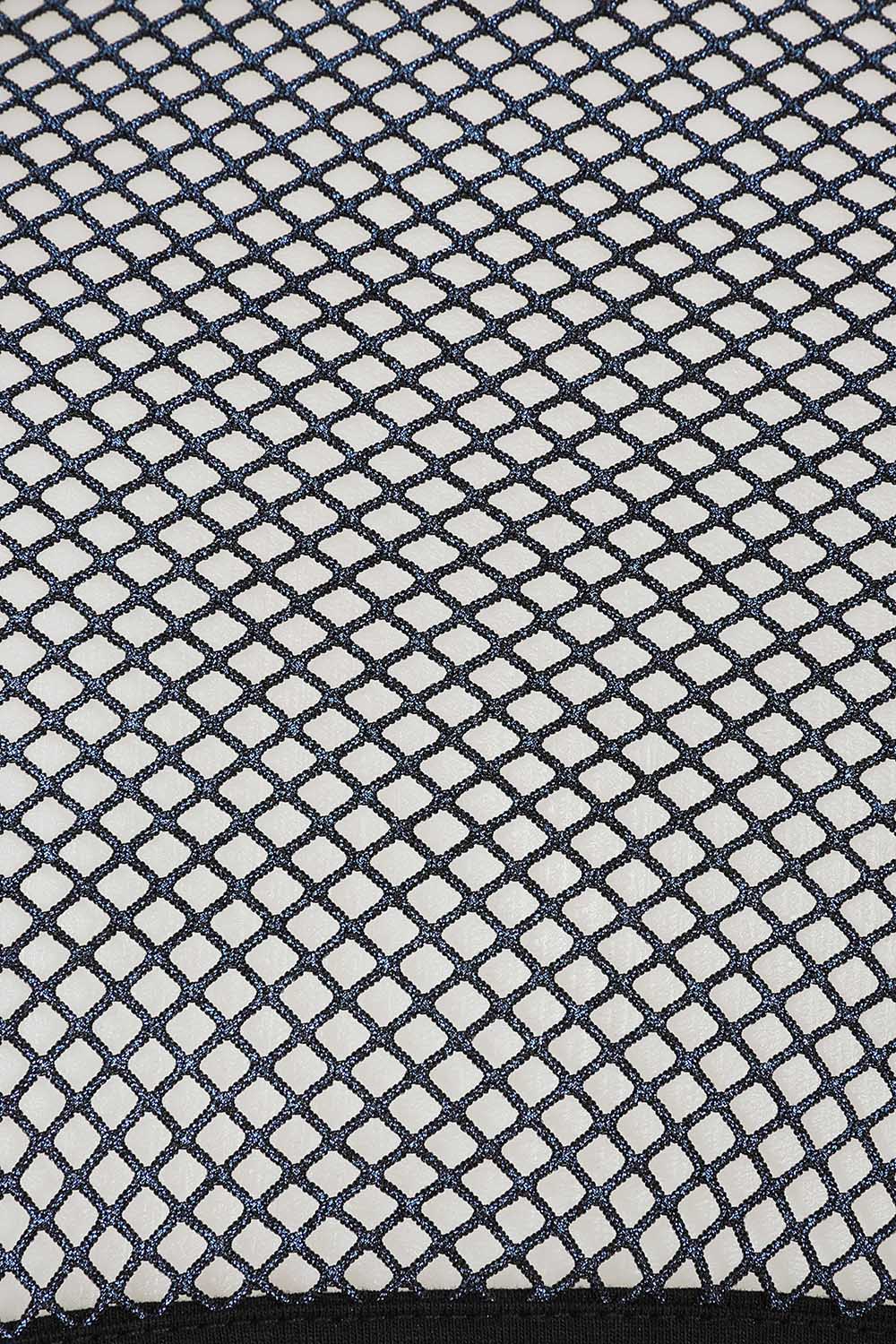 Banned Apparel Venus Metallic Fishnet Crop Top in Blue Black - DevilGothic DevilGothic