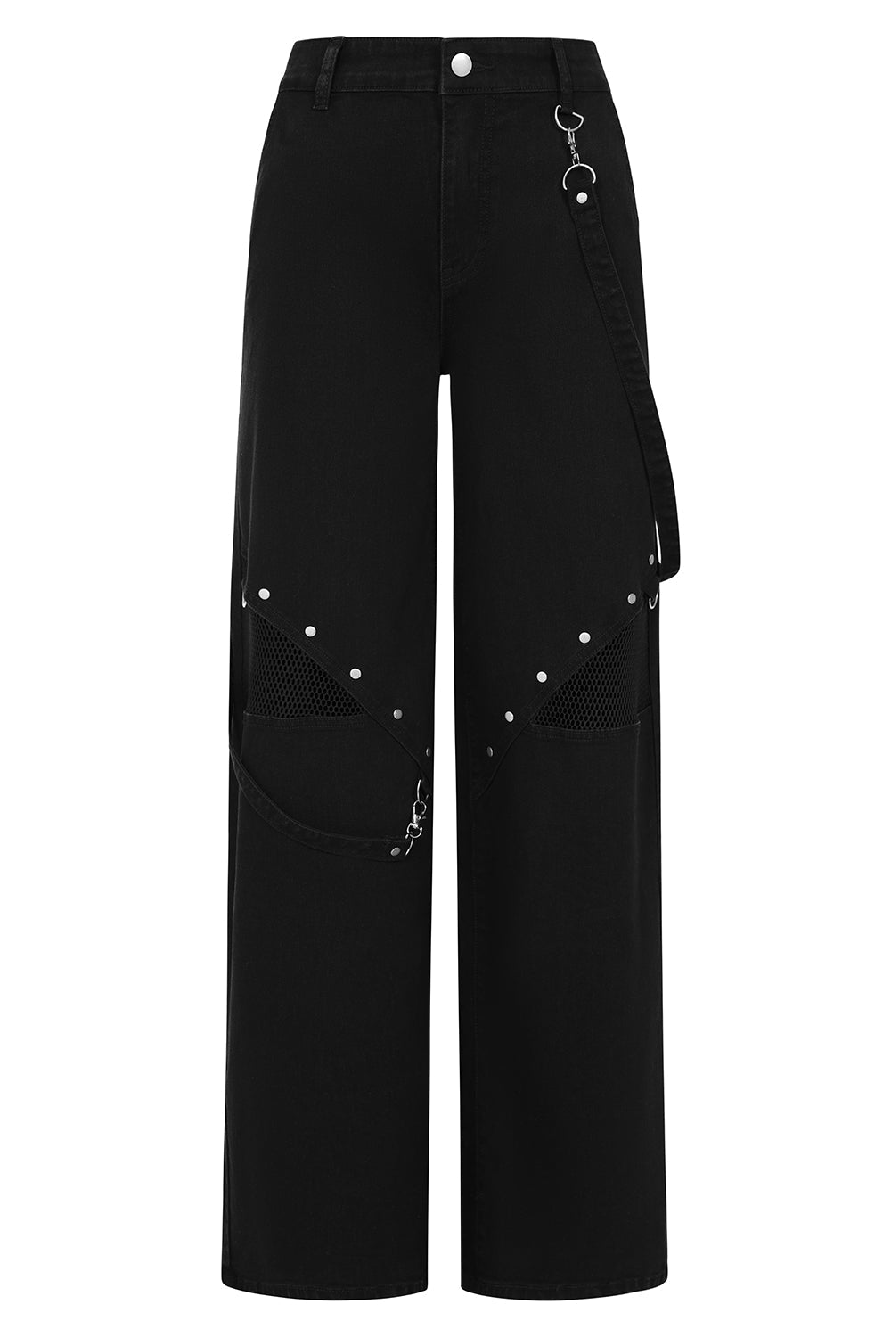 Banned Apparel Cinder Industrial Mesh Panel Wide Leg Trousers - DevilGothic DevilGothic
