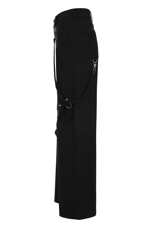 Banned Apparel Cinder Industrial Mesh Panel Wide Leg Trousers - DevilGothic DevilGothic