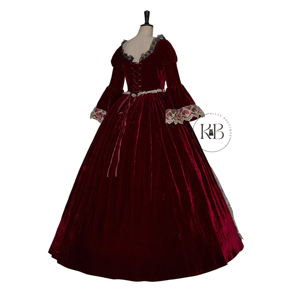 Victorian Gothic Wedding Dresses Civil War Southern Belle Rococo Long Sleeve Lace-up Bridal Dress - DevilGothic DevilGothic