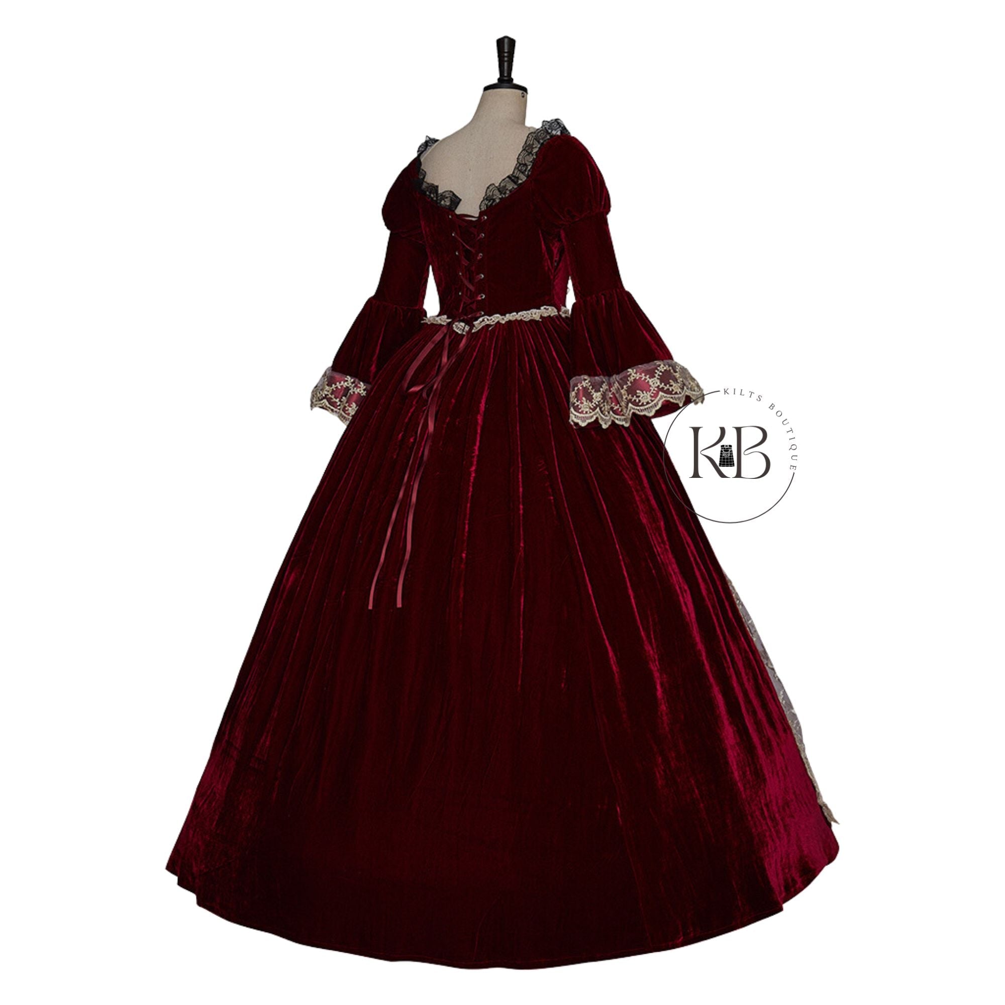 Victorian Gothic Wedding Dresses Civil War Southern Belle Rococo Long Sleeve Lace-up Bridal Dress - DevilGothic DevilGothic
