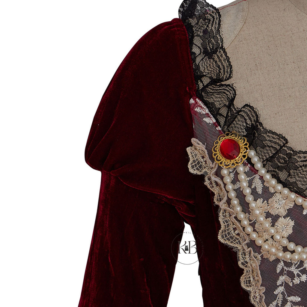 Victorian Gothic Wedding Dresses Civil War Southern Belle Rococo Long Sleeve Lace-up Bridal Dress - DevilGothic DevilGothic