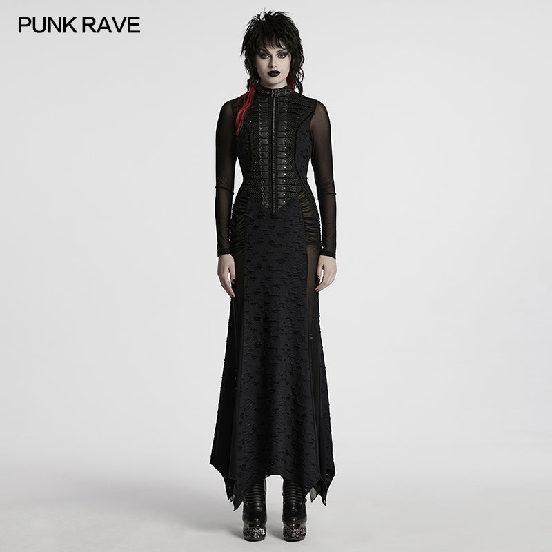 Punk Rave Seraphine Spinal Lace Panel Maxi Dress In Black - DevilGothic DevilGothic