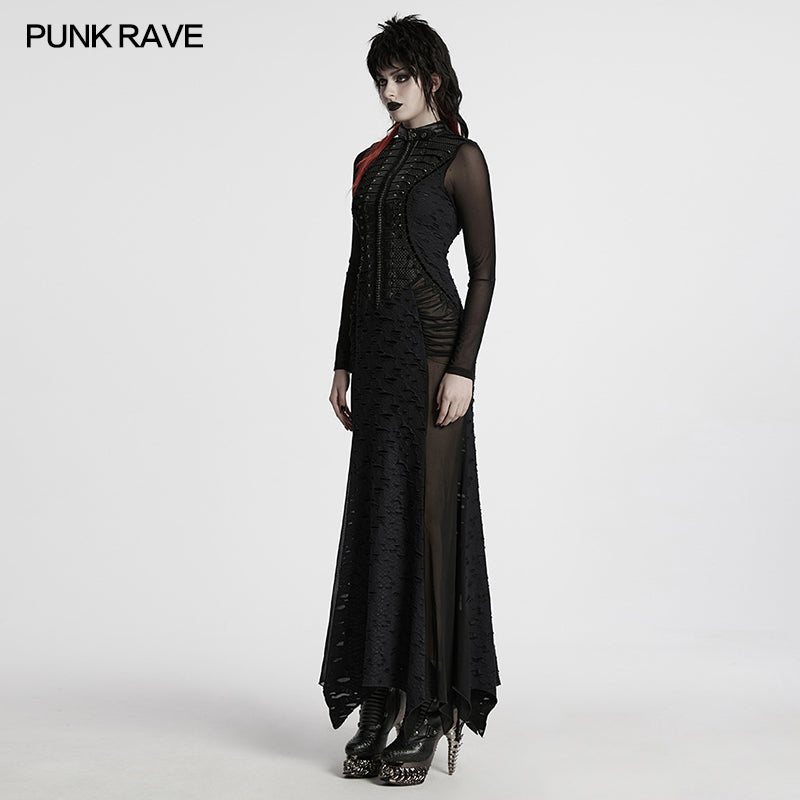 Punk Rave Seraphine Spinal Lace Panel Maxi Dress In Black - DevilGothic DevilGothic