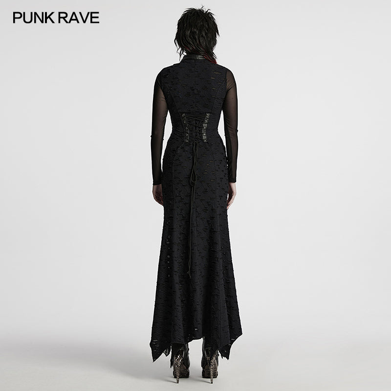 Punk Rave Seraphine Spinal Lace Panel Maxi Dress In Black - DevilGothic DevilGothic