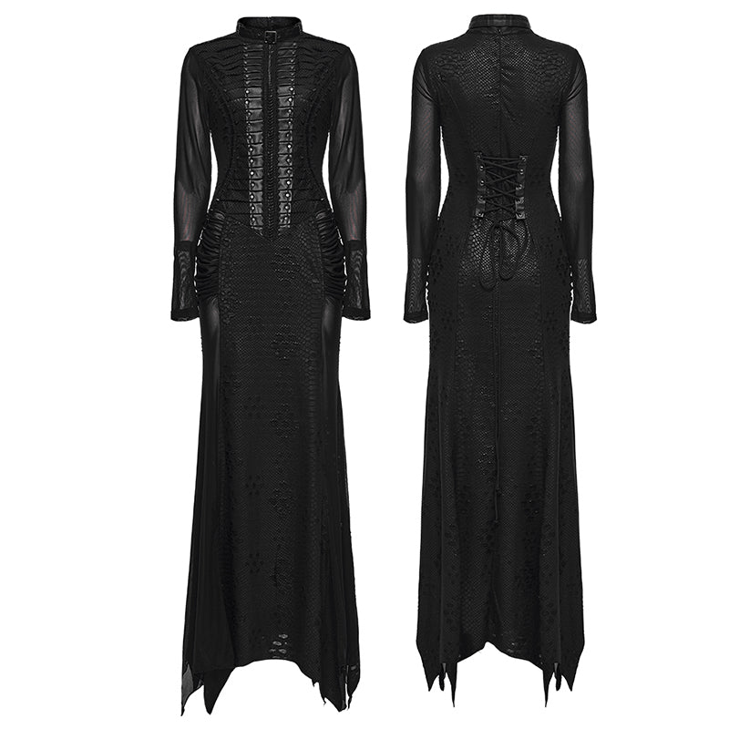 Punk Rave Seraphine Spinal Lace Panel Maxi Dress In Black - DevilGothic DevilGothic