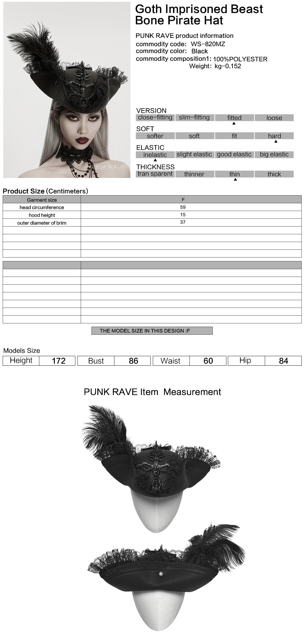 Punk Rave Goth Imprisoned Beast Bone Pirate Hat - DevilGothic DevilGothic