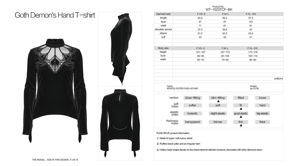 Punk Rave Belladonna Demon’s Hand Velvet T-Shirt - DevilGothic DevilGothic