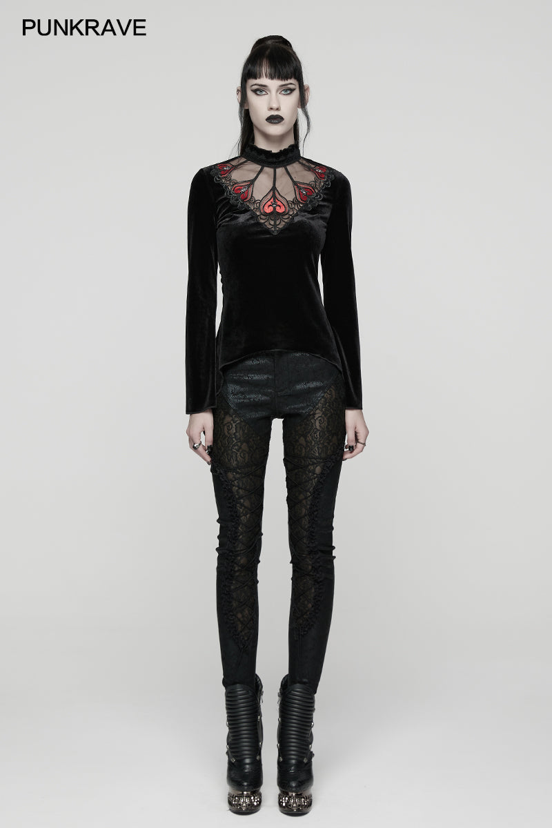 Punk Rave Belladonna Demon’s Hand Velvet T-Shirt in Red - DevilGothic DevilGothic