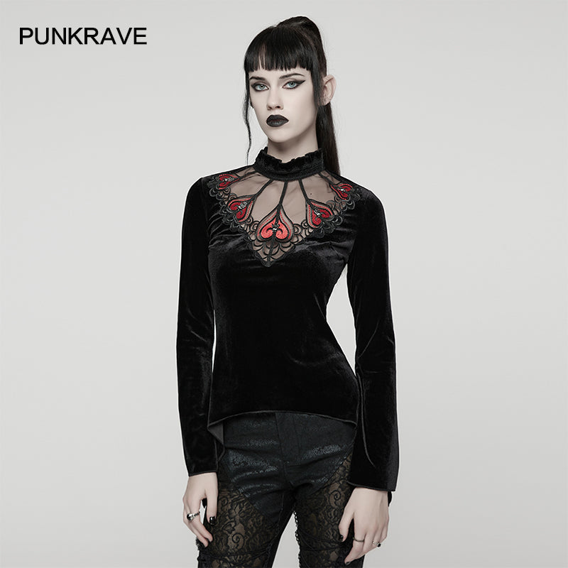 Punk Rave Belladonna Demon’s Hand Velvet T-Shirt in Red - DevilGothic DevilGothic