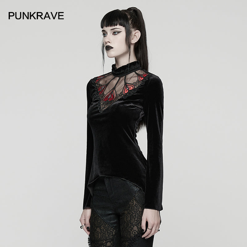 Punk Rave Belladonna Demon’s Hand Velvet T-Shirt in Red - DevilGothic DevilGothic
