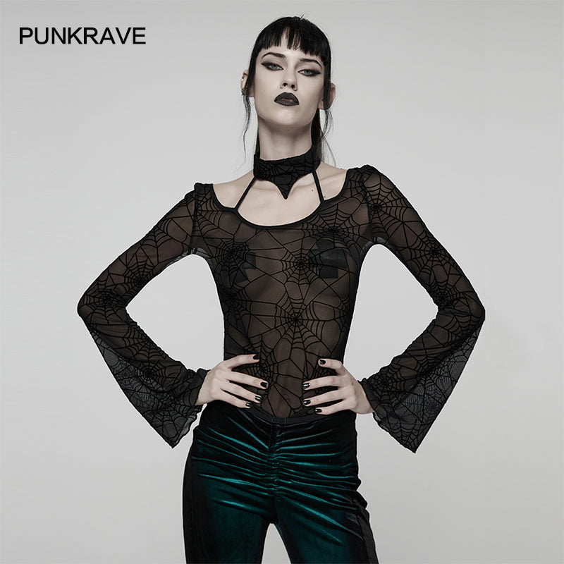 Punk Rave Lilith Gothic Spider Web T-Shirt - DevilGothic DevilGothic