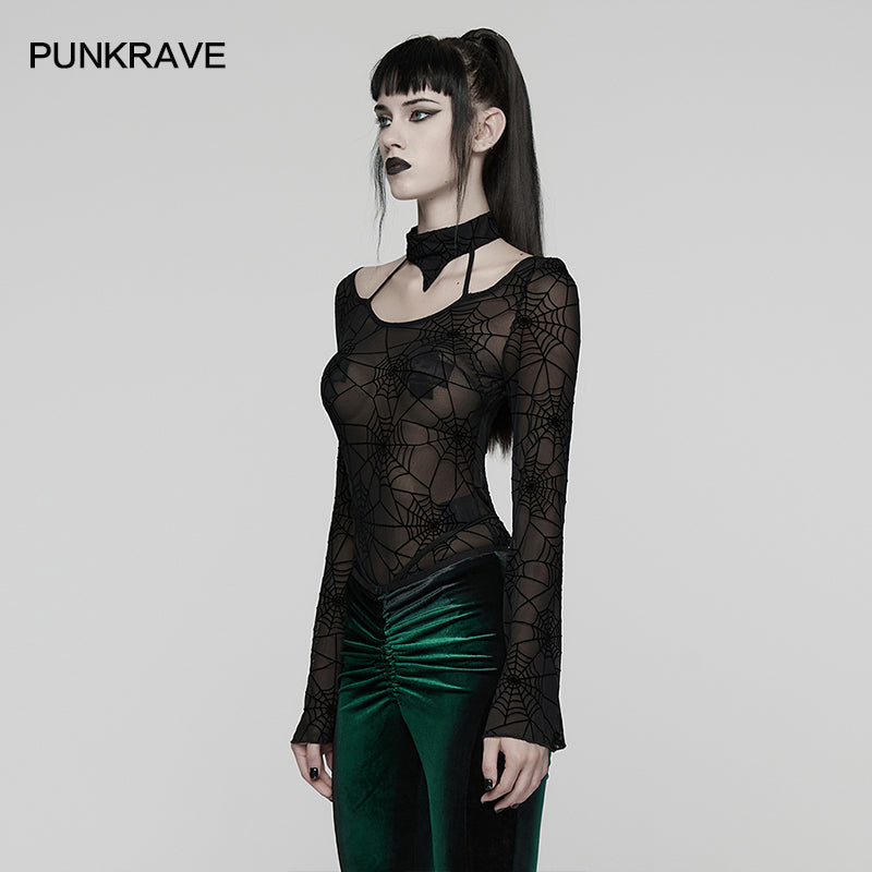 Punk Rave Lilith Gothic Spider Web T-Shirt - DevilGothic DevilGothic