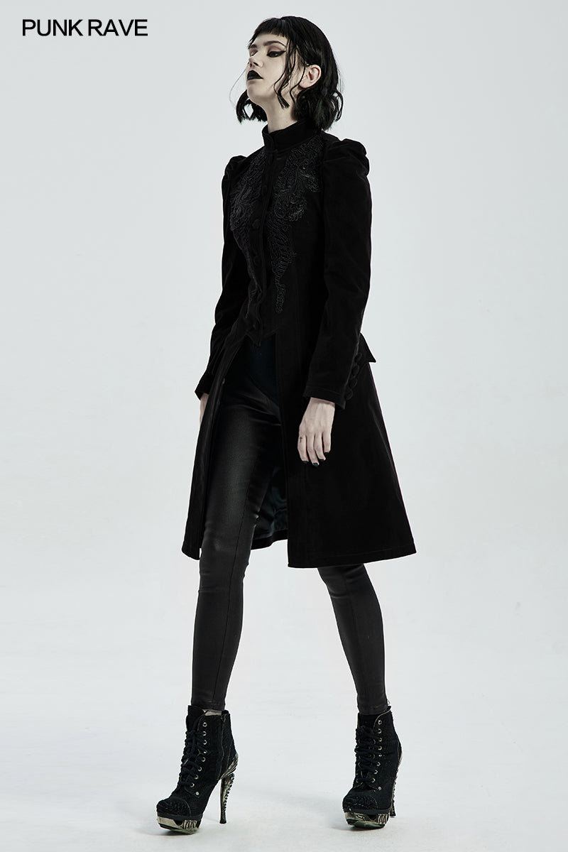 Punk Rave Nerezza Goth Mid-Length Embroidered Velvet Coat - DevilGothic DevilGothic
