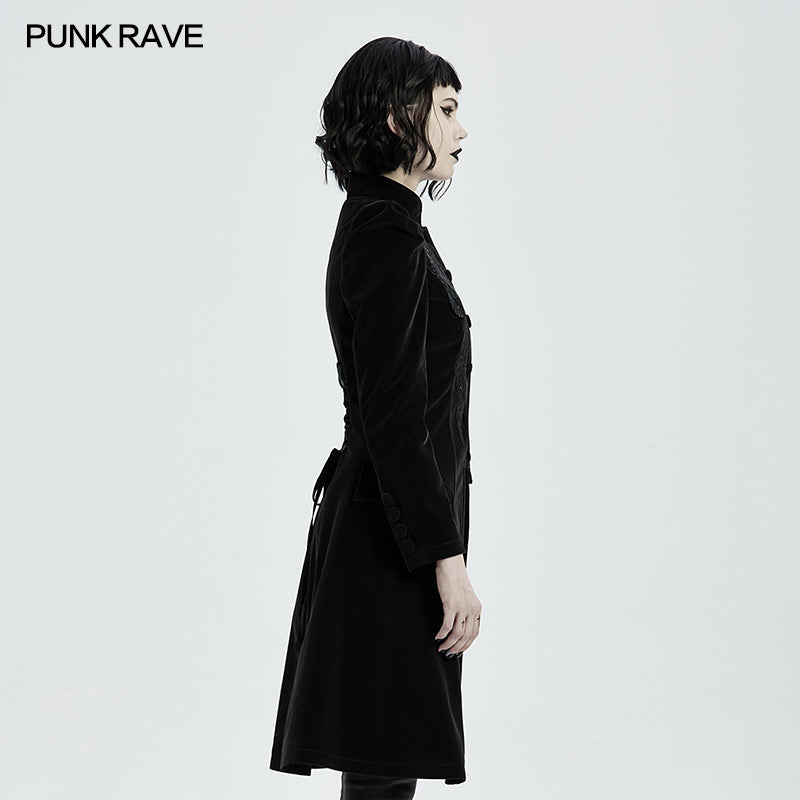 Punk Rave Nerezza Goth Mid-Length Embroidered Velvet Coat - DevilGothic DevilGothic