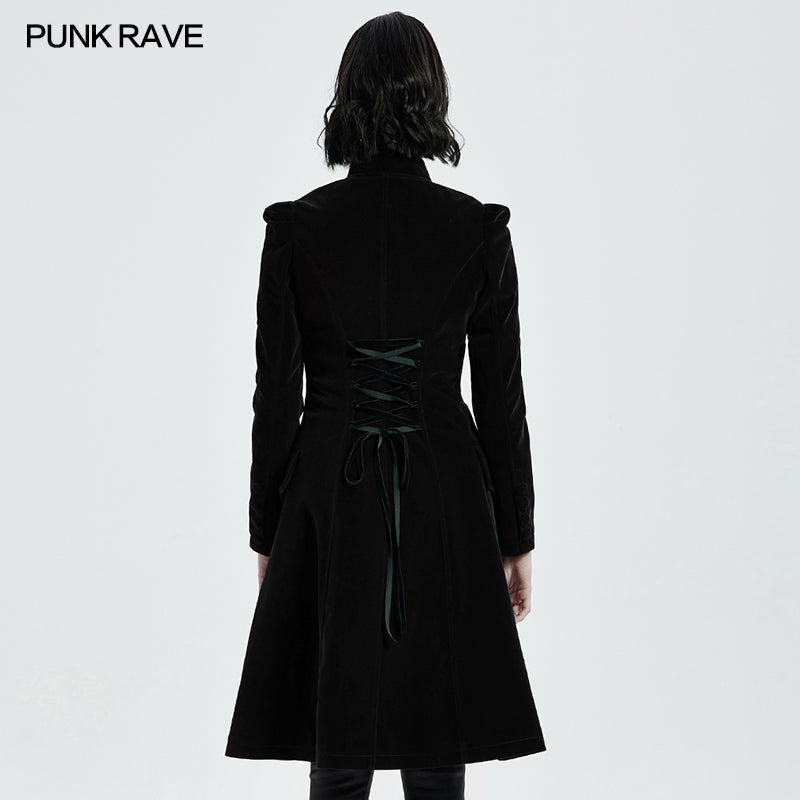 Punk Rave Nerezza Goth Mid-Length Embroidered Velvet Coat - DevilGothic DevilGothic