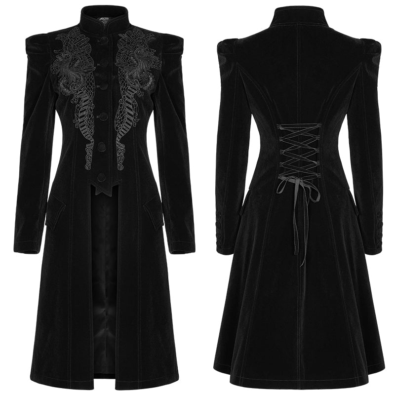 Punk Rave Nerezza Goth Mid-Length Embroidered Velvet Coat - DevilGothic DevilGothic