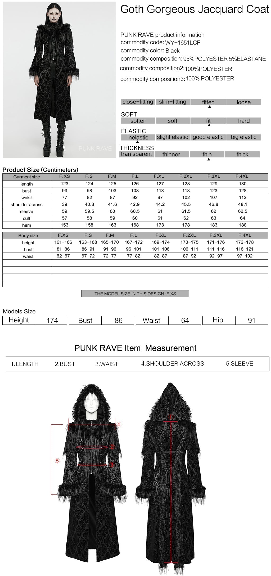 Punk Rave Morrigan Goth Gorgeous Jacquard Coat - Black - DevilGothic DevilGothic