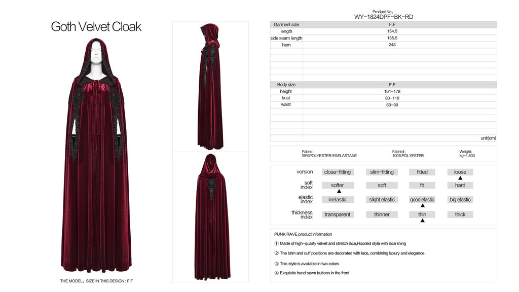 Punk Rave Seraphiel Gothic Velvet Cloak – Blood Red - DevilGothic DevilGothic