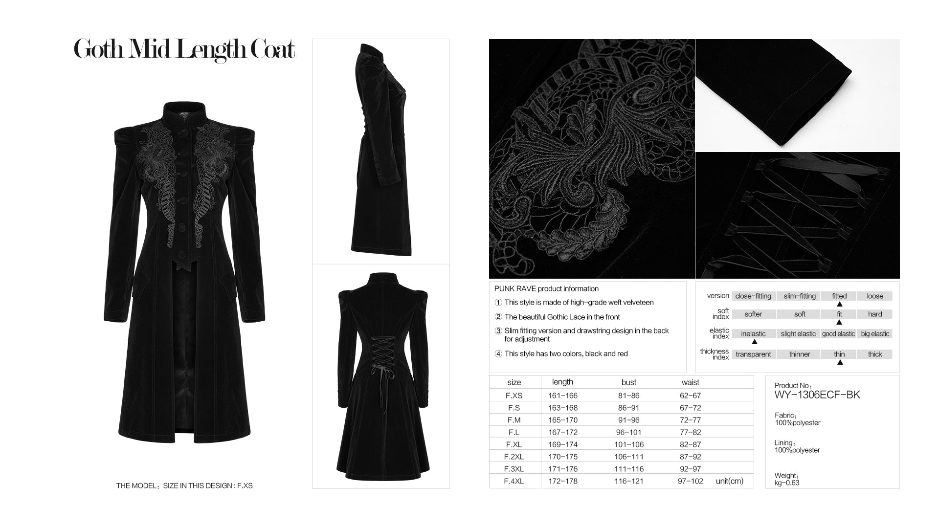 Punk Rave Nerezza Goth Mid-Length Embroidered Velvet Coat - DevilGothic DevilGothic