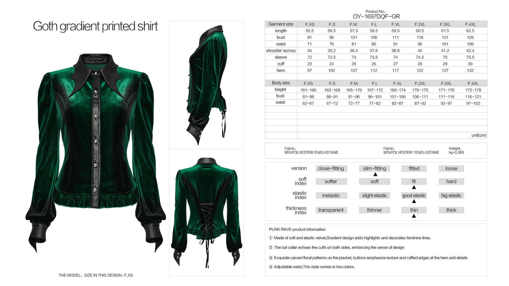 Punk Rave Fawn Gradient Printed Shirt in Green - DevilGothic DevilGothic