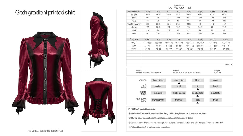 Punk Rave Fawn Gradient Printed Shirt in Red - DevilGothic DevilGothic