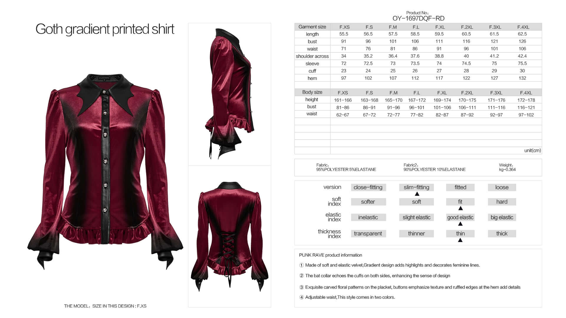 Punk Rave Fawn Gradient Printed Shirt in Red - DevilGothic DevilGothic