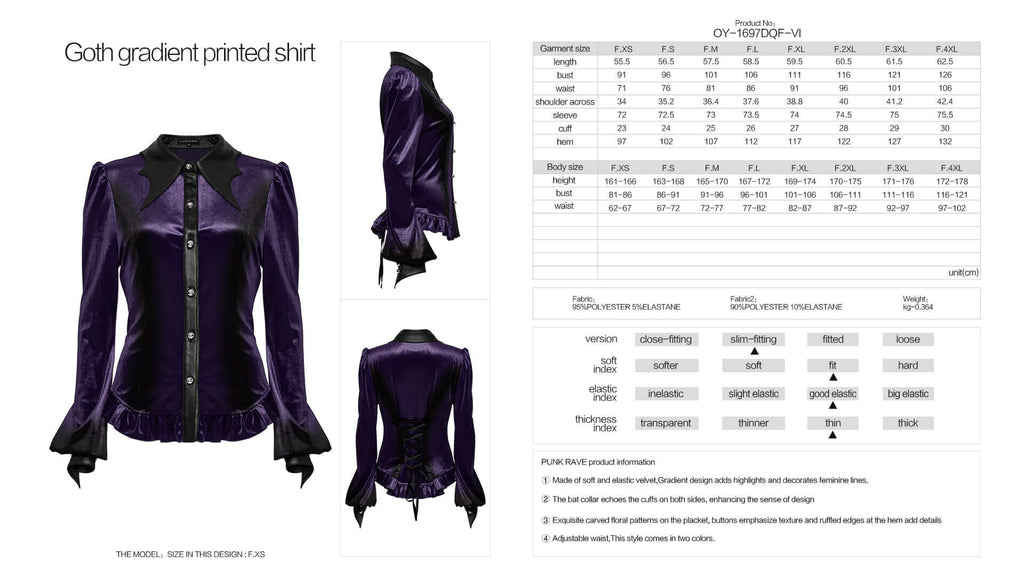 Punk Rave Fawn Gradient Printed Shirt in Violet - DevilGothic DevilGothic