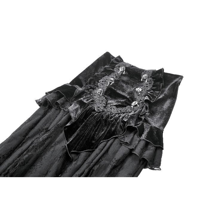 Dark in Love Gothic Lace Velvet Layered Maxi Skirt in Black - DevilGothic DevilGothic
