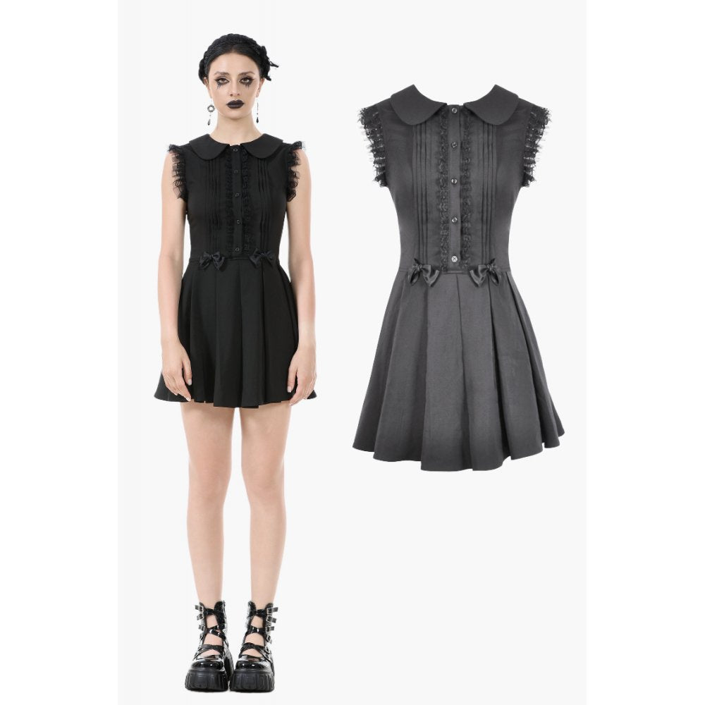 Dark In Love Gwendolyn Lace Panel Goth Mini Dress in Black - DevilGothic DevilGothic
