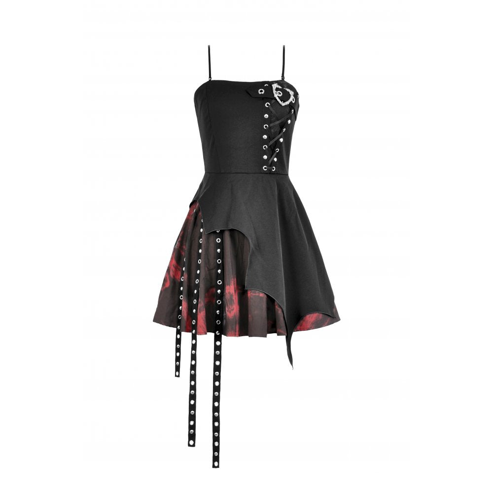 Dark in Love Nyssa Black & Red Strap Detail Goth Mini Dress - DevilGothic DevilGothic