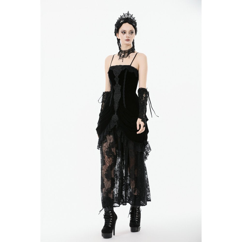 Dark in Love Vampiress Royal Velvet and Lace Maxi Dress - DevilGothic DevilGothic