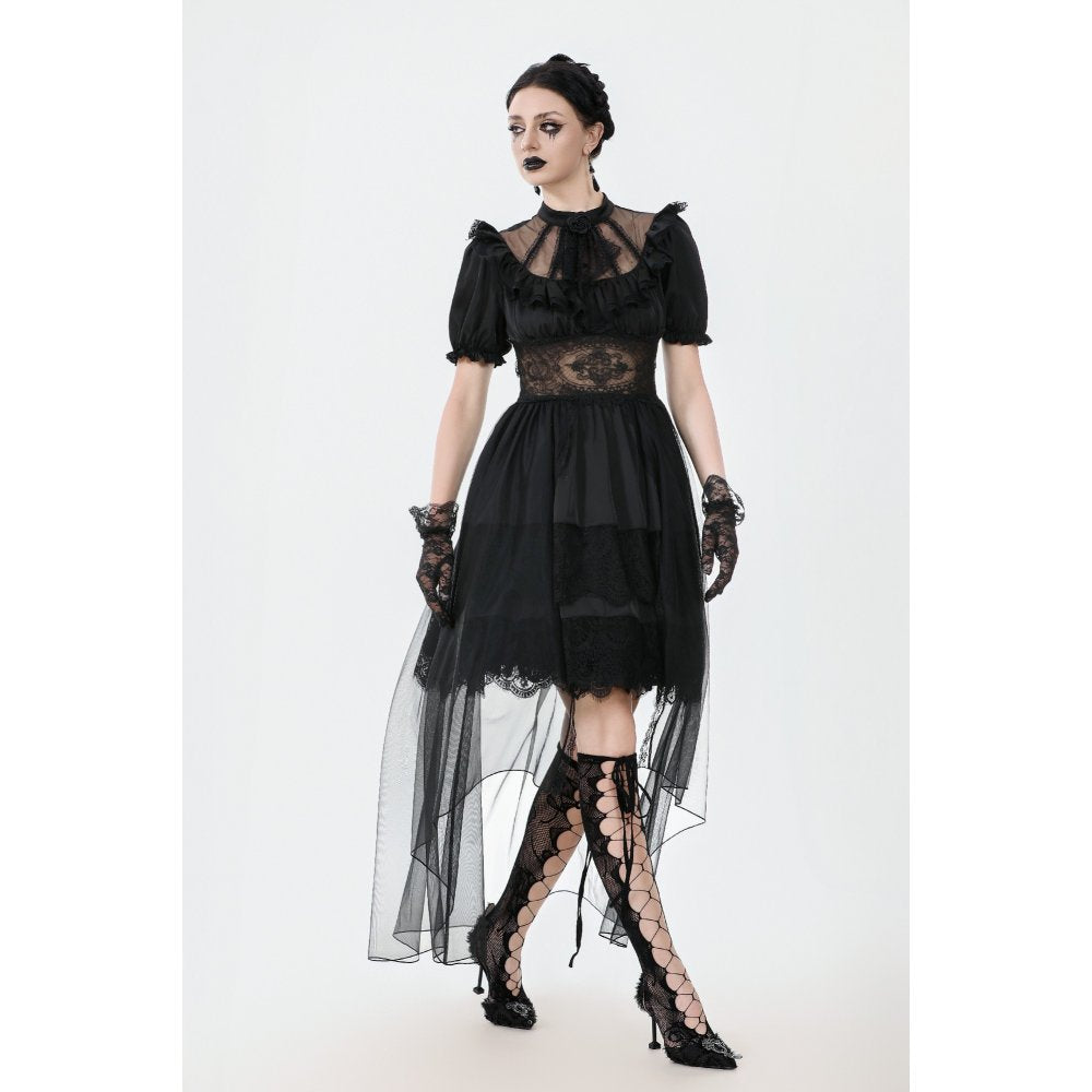 Dark in Love Ebon Rose High-Low Mesh & Lace Goth Dress - DevilGothic DevilGothic