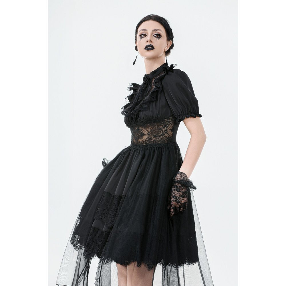Dark in Love Ebon Rose High-Low Mesh & Lace Goth Dress - DevilGothic DevilGothic