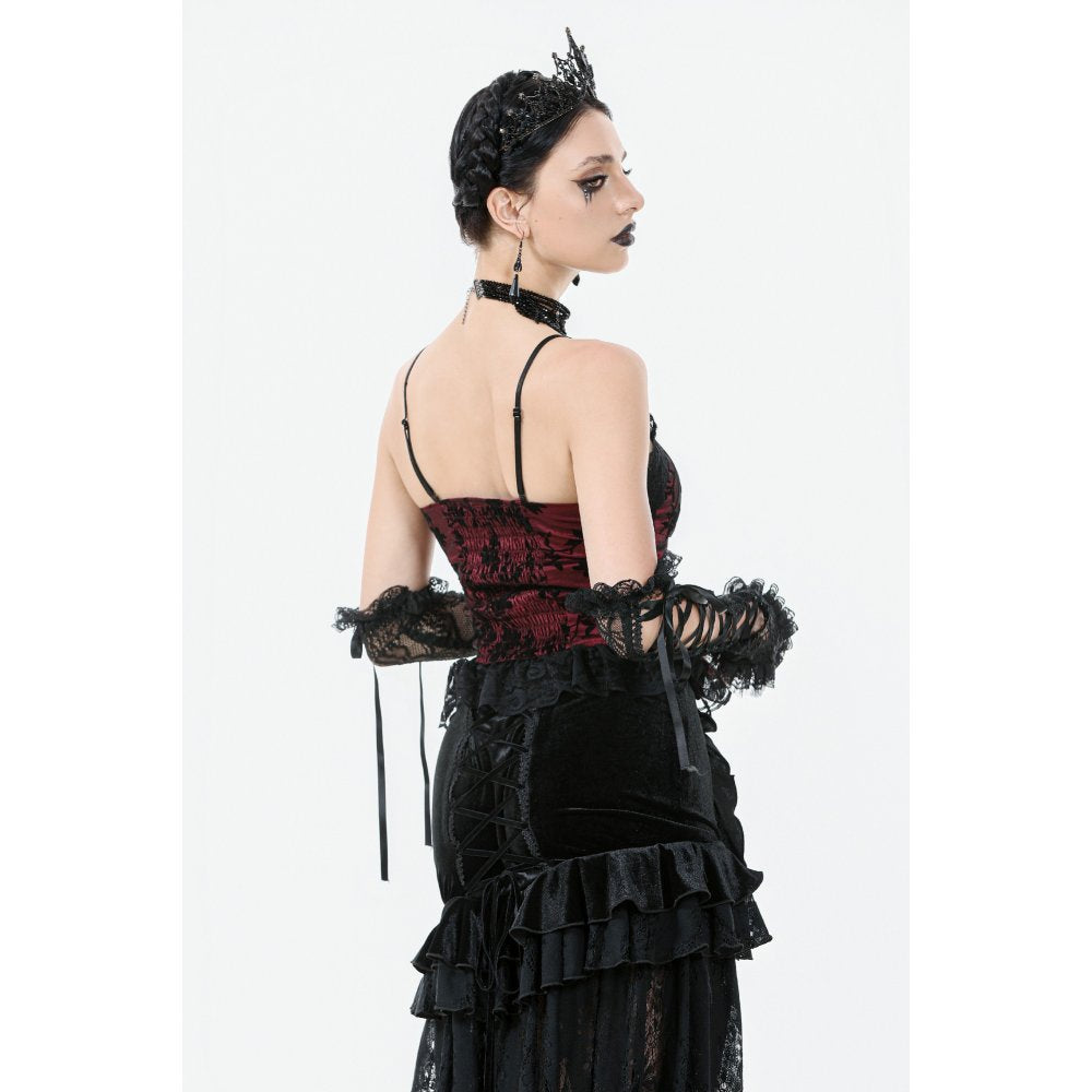 Dark in Love Althea Lace-Trimmed Velvet Goth Camisole in Burgundy - DevilGothic DevilGothic